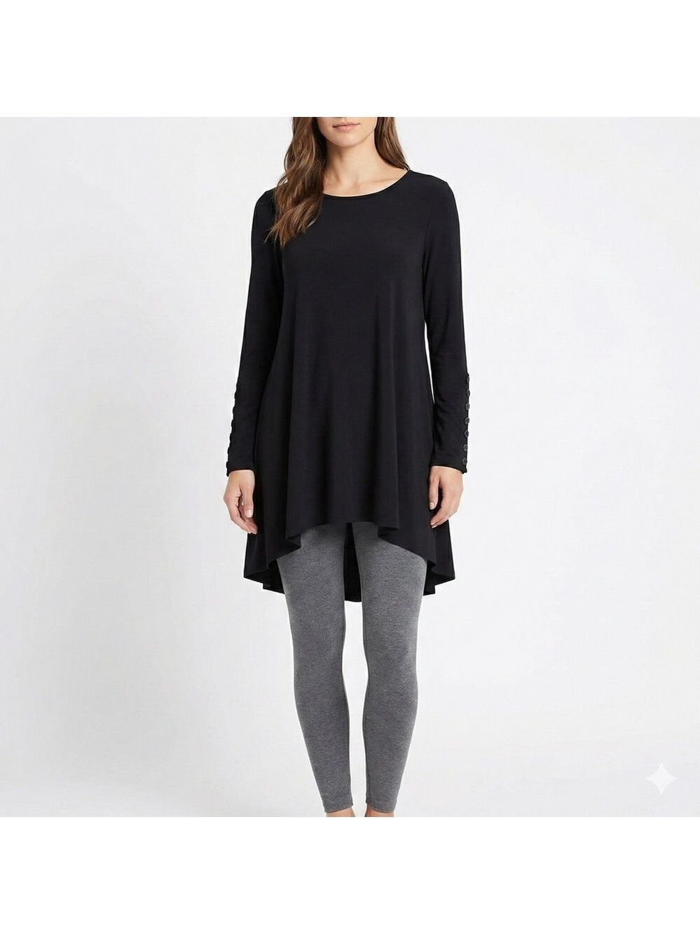SYMPLI Poly Spandex Jersey Knit Mini Dress / Tunic Long Sleeves Button Detail 6